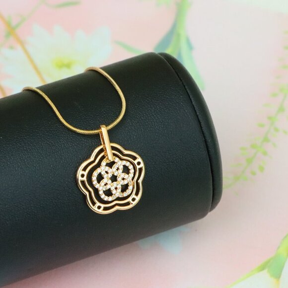 "Rose Gold Floral Geometric Pendant with Sparkling Stone Accents, XPPT1202 - Picture 7 of 13